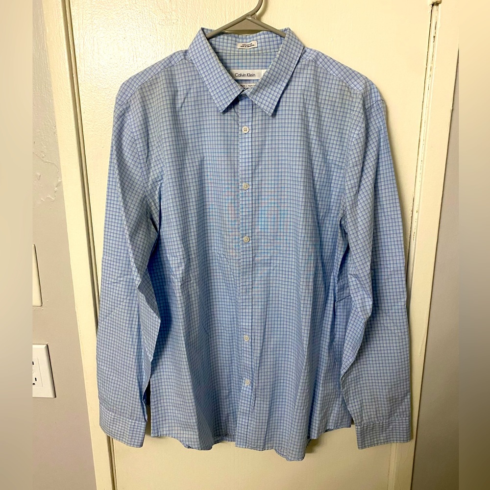 Blue Striped Calvin Klein Button up shirt; Large